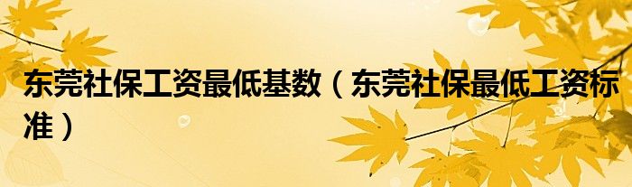 东莞社保工资最低基数(东莞社保最低工资标准)